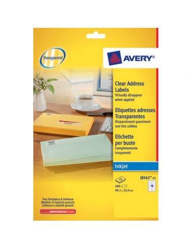 Etichette trasparenti QuickPEEL™ Avery - Inkjet - 99,1x33,9 mm - 16 et/ff - J8562-25 (conf.25)