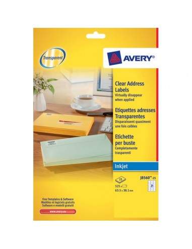 Etichette trasparenti QuickPEEL™ Avery - Inkjet - 63,5x38,1 mm - 21 et/ff - J8560-25 (conf.25)