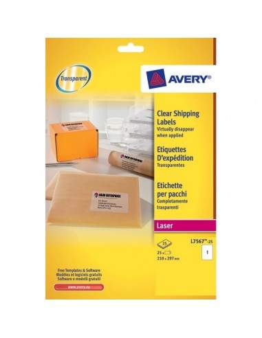 Etichette trasparenti QuickPEEL™ Avery - Laser - 210x297 mm - 1 et/ff - L7567-25 (conf.25)