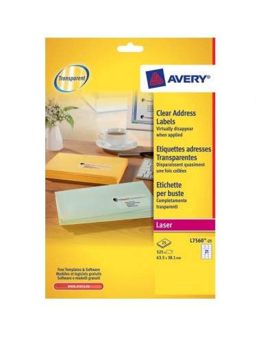 Etichette trasparenti QuickPEEL™ Avery - Laser - 63,5x38,1 mm - 21 et/ff - L7560-25 (conf.25)