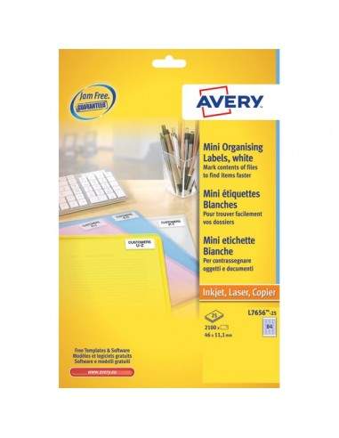 Mini etichette Avery - Inkjet - bianco - 38,1x21,2 mm - 65 et/ff - J8651-25 (conf.25)