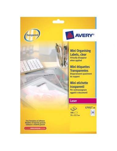 Mini etichette Avery - Laser - trasparente - 55x12,7 mm - 20 et/ff - L7552-25 (conf.25)