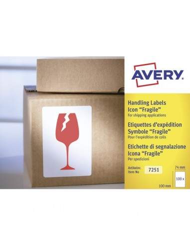 Etichette in rotolo per spedizioni Avery - "Fragile" - 74x100mm - 200 - 7251