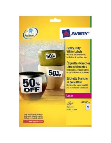 Etichette poliestere bianco Laser Avery -  63,5x33,9mm - 24 - L4773-20 (conf.20)