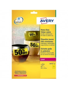 Etichette in poliestere Avery - laser - gialle - 99,1x139 cm - 4 - L6127-20 (conf.20)