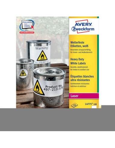 Etichette in poliestere Avery - laser - bianco - 210x297 mm - 1 - vivi - L4775-100 (conf.100)