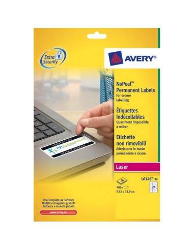 Etichette in poliestere Non Rimovibili per Laser Avery - 45,7x25,4 mm - 40 - L6145-20 (conf.20)