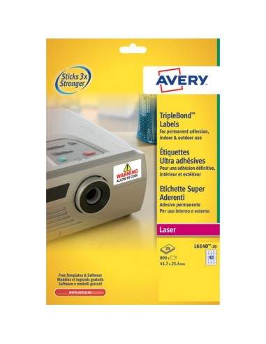 Etichette poliestere Super Aderenti per stampa Laser Avery - 45,7x25,4 mm - 40 - L6140-20 (conf.20)