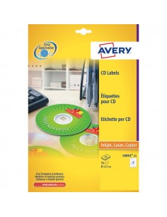 Etichette Classiche CD Avery per stampanti Laser ed Inkjet - bianco - 2 et/ff - L6043-25 (conf.25)