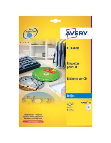 Etichette Full-Face CD Avery per stampanti Inkjet - bianco pat.lucido - 2 et/ff - C9660-25 (conf.25)