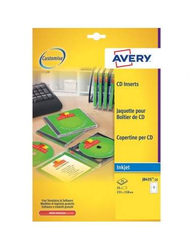 Copertine per custodie CD Avery per stampanti Inkjet - bianco - 1 et/ff - J8435-25 (conf.25)