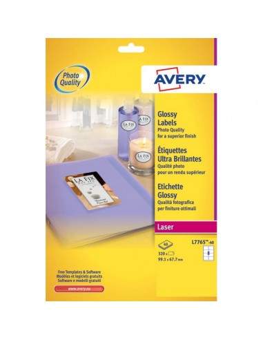 Etichette glossy per stampanti laser a colori Avery - 99,1x67,7 mm - 8 et/ff - L7765-40 (conf.40)
