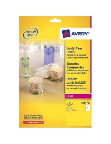 Etichette lucide invisibili Avery - 1 - 210x297 mm - 190 g/mq - L7784-25 (conf.25)