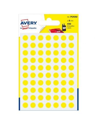 Etichette rotonde in bustina Avery - giallo - diam. 8 mm - 70 - PSA08J (conf.7)