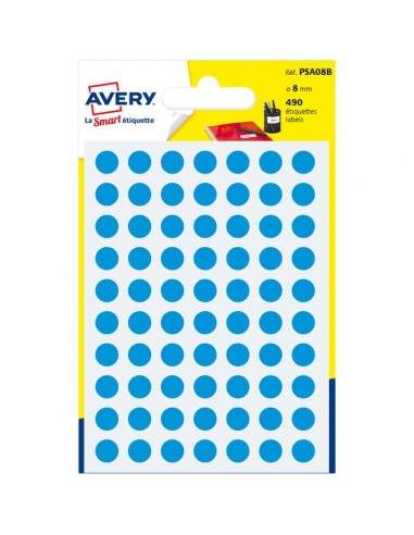 Etichette rotonde in bustina Avery - blu - diam. 8 mm - 70 - PSA08B (conf.7)