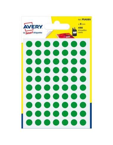 Etichette rotonde in bustina Avery - verde - diam. 8 mm - 70 - PSA08V (conf.7)