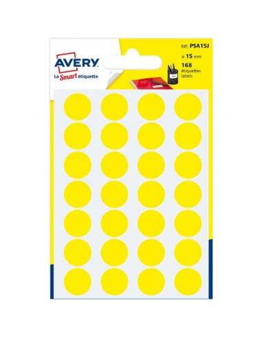 Etichette rotonde in bustina Avery - giallo - diam. 15 mm - 24 - PSA15J (conf.7)