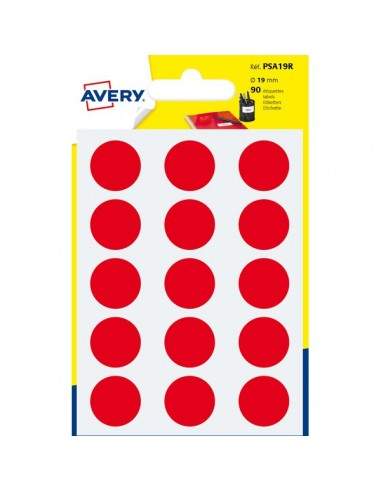 Etichette rotonde in bustina Avery - rosso - diam. 19 mm - 15 - PSA19R (conf.6)
