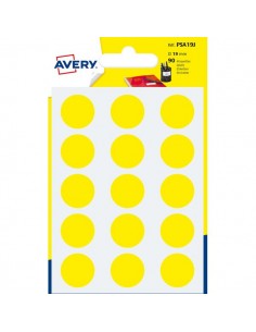 Etichette rotonde in bustina Avery - gialle - diam. 19 mm - 15 - PSA19J (conf.6)