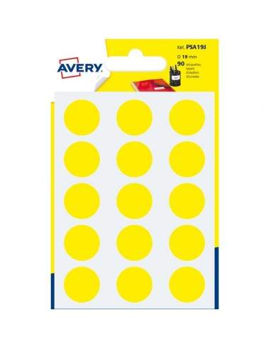 Etichette rotonde in bustina Avery - gialle - diam. 19 mm - 15 - PSA19J (conf.6)