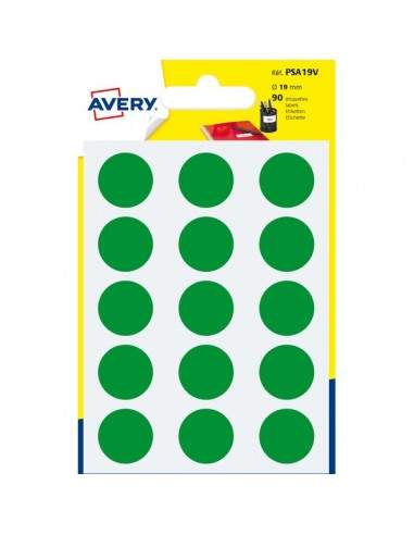 Etichette rotonde in bustina Avery - verde - diam. 19 mm - 15 - PSA19V (conf.6)