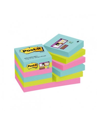 Foglietti Post-it® Super Sticky Miami  - assortiti a tema Miami - 47,6x47,6 mm - 622-12SS-MIA (conf.12)