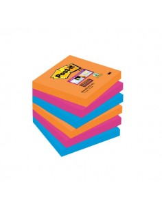 Post-it® Super Sticky colori Bangkok - 76x76 mm - fluo: arancio, rosa, azzurro - 654-6SS-EG (conf.6)