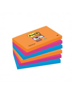 Post-it® Super Sticky colori Bangkok - 76x127 mm - fluo: arancio, rosa, azzurro - 655-6SS-EG (conf.6)