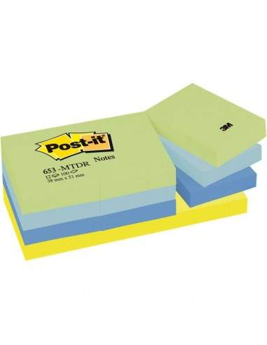 Post-it® Note Dream - tinta unita - 100 - 38x51 mm - verde,blu - 653-MTDR (conf.12)