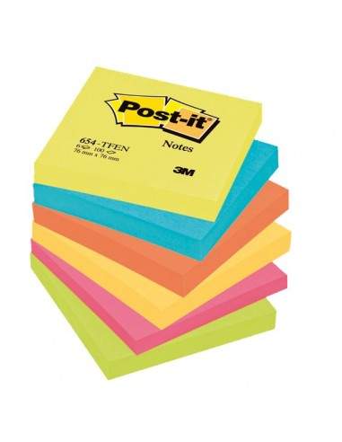 Post-it® Note Energy  - tinta unita - 100 - 76x76 mm - neon arcobaleno - 654-TFEN (conf.6)