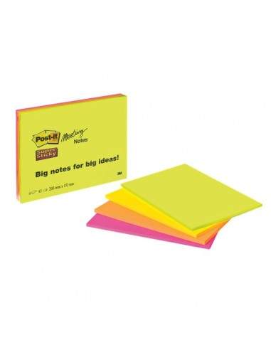 Post-it® SuperSticky Meeting Note Large - 200x149 mm - verde,giallo,arancio,rosa - 6845-SSP (conf.4)