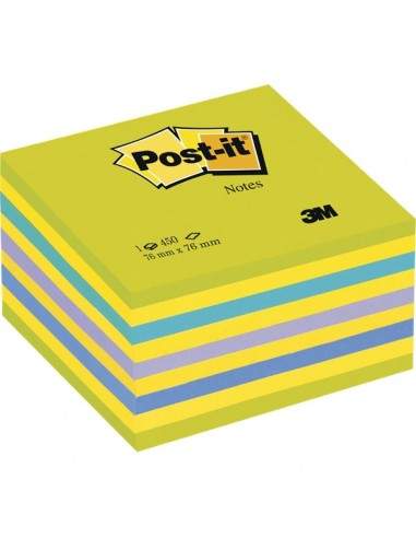 Post-it® Cubi Neon - 76x76 mm - 2 verde ultra, 4 giallo neon, blu ultra, viola neon, blu - 2028-NB