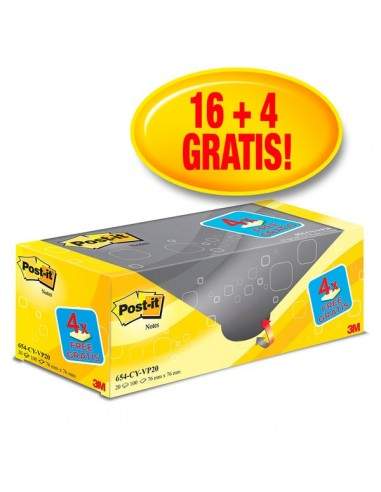 Foglietti Post-It® Notes Giallo Canary™ Value Pack  - 76x76 mm - Giallo Canary - 654Cy-Vp20 (conf.16+4)