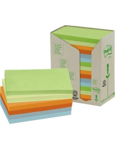 Post-it® Note in carta riciclata giallo - assortiti pastello - 127x76 mm - 655-1RPT (conf.16)