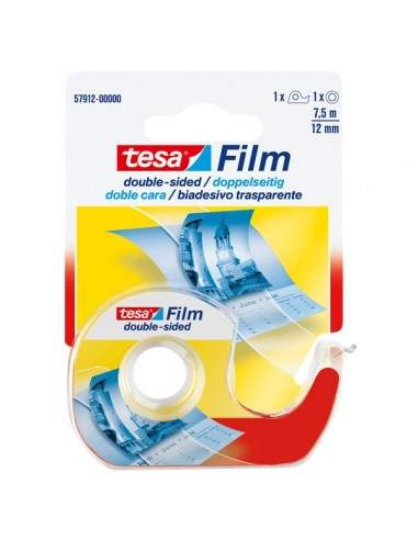 Nastro biadesivo trasparente tesafilm Tesa - Chiocciola con lama in metallo - 12 mm x 7,5 m - 57912