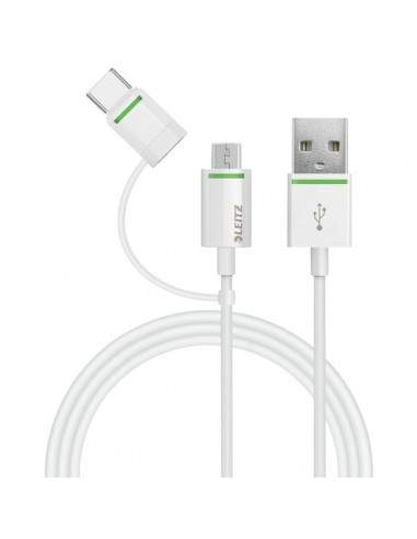 Cavo USB-M_USB-C-M con adattatore MicroUSB Leitz - bianco - 63420001