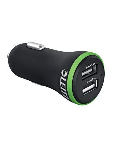 Carica batterie da auto 2 USB 24W Leitz - nero - 63490095