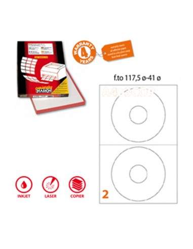 Etichetta Adesiva A/462 Bianca 100Fg X Cd Ø117,5Mm Foro41 (2Et/Fg) Coprente - 210A462COP Markin - 1