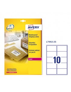 Poliestere Adesivo L7992 Bianco Imperm 25Fg A4 99,1X57Mm (10Et/Fg) Laser Avery - L7992-25 Avery - 1