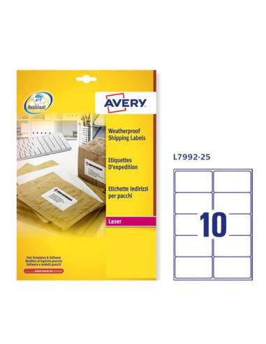 Poliestere Adesivo L7992 Bianco Imperm 25Fg A4 99,1X57Mm (10Et/Fg) Laser Avery - L7992-25 Avery - 1