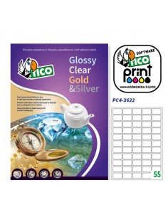 Poliestere Adesivo Pc4 Trasparente 100Fg A4 36X22Mm (55Et/Fg) Laser Tico - PC4-3622 Tico - 1