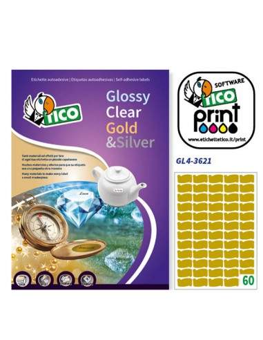 Etichetta Adesiva Gl4 Ovale Oro Satinata 100Fg A4 36X21Mm (60Et/Fg) Tico - GL4-3621 Tico - 1