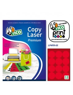 Etichetta Adesiva Lp4F Rosso Fluo 70Fg A4 Tonda Ø63,5Mm (12Et/Fg) Tico - LP4FR-63 Tico - 1