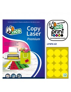 Etichetta Adesiva Lp4F Giallo Fluo 70Fg A4 Tonda Ø63,5Mm (12Et/Fg) Tico - LP4FG-63 Tico - 1