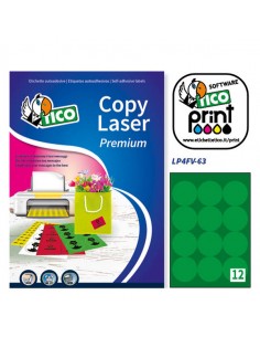 Etichetta Adesiva Lp4F Verde Fluo 70Fg A4 Tonda Ø63,5Mm (12Et/Fg) Tico - LP4FV-63 Tico - 1