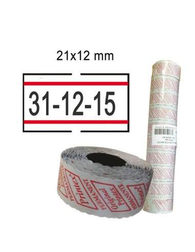 Pack 10 Rotoli 1000 Etich. 21X12Mm Bianco Perm. Con Righe Rosse Printex - 2112rbp6st Printex - 1