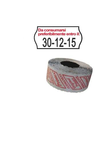 Pack 10 Rotoli 1000 Etich. 26X12Mm Onda "Da Consumarsi..." Bianco Perm. Printex - 2612sfp14st Printex - 1