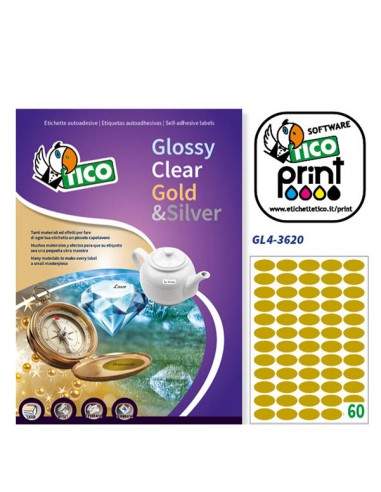 Etichetta Adesiva Gl4 Ovale Oro Satinata 100Fg A4 36X20Mm (60Et/Fg) Tico - GL4-3620 Tico - 1