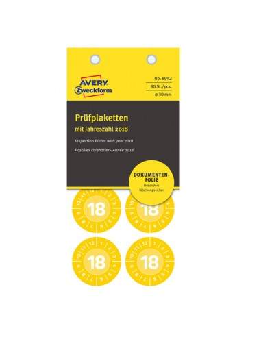 Bollini Adesivi Ispezione Ø30Mm 2018 (8Et/Fg - 10Fg) Non Rim. Giallo 6942 Ave - 6942 Avery - 1