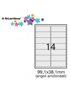 Etichetta Adesiva Bianca 100Fg A4 99,1X38,1Mm (14Et/Fg) Angoli Tondi Starline - STL3044 STARLINE - 1